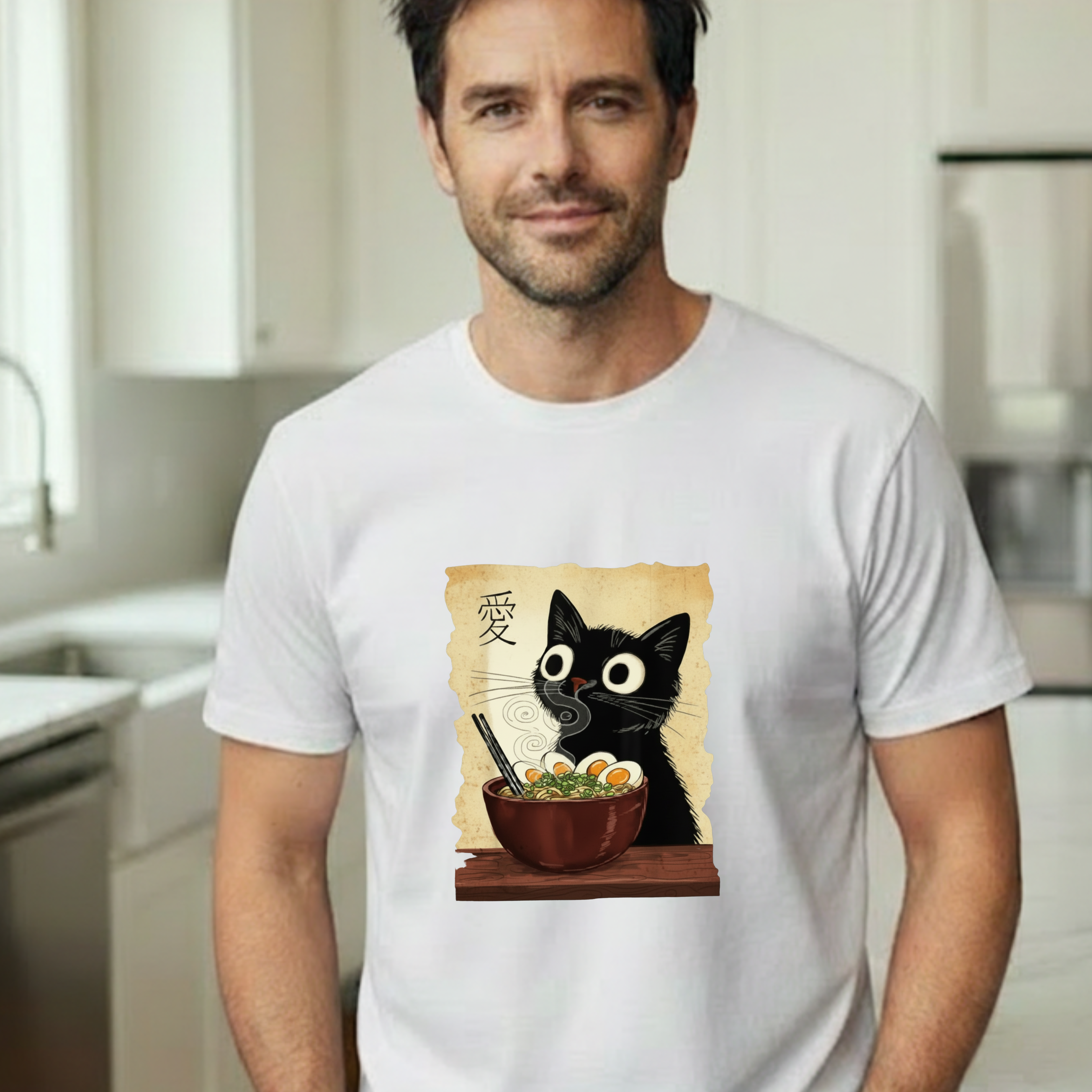 Black Cat Ramen T-Shirt — Cute Japanese Neko Love Graphic Tee