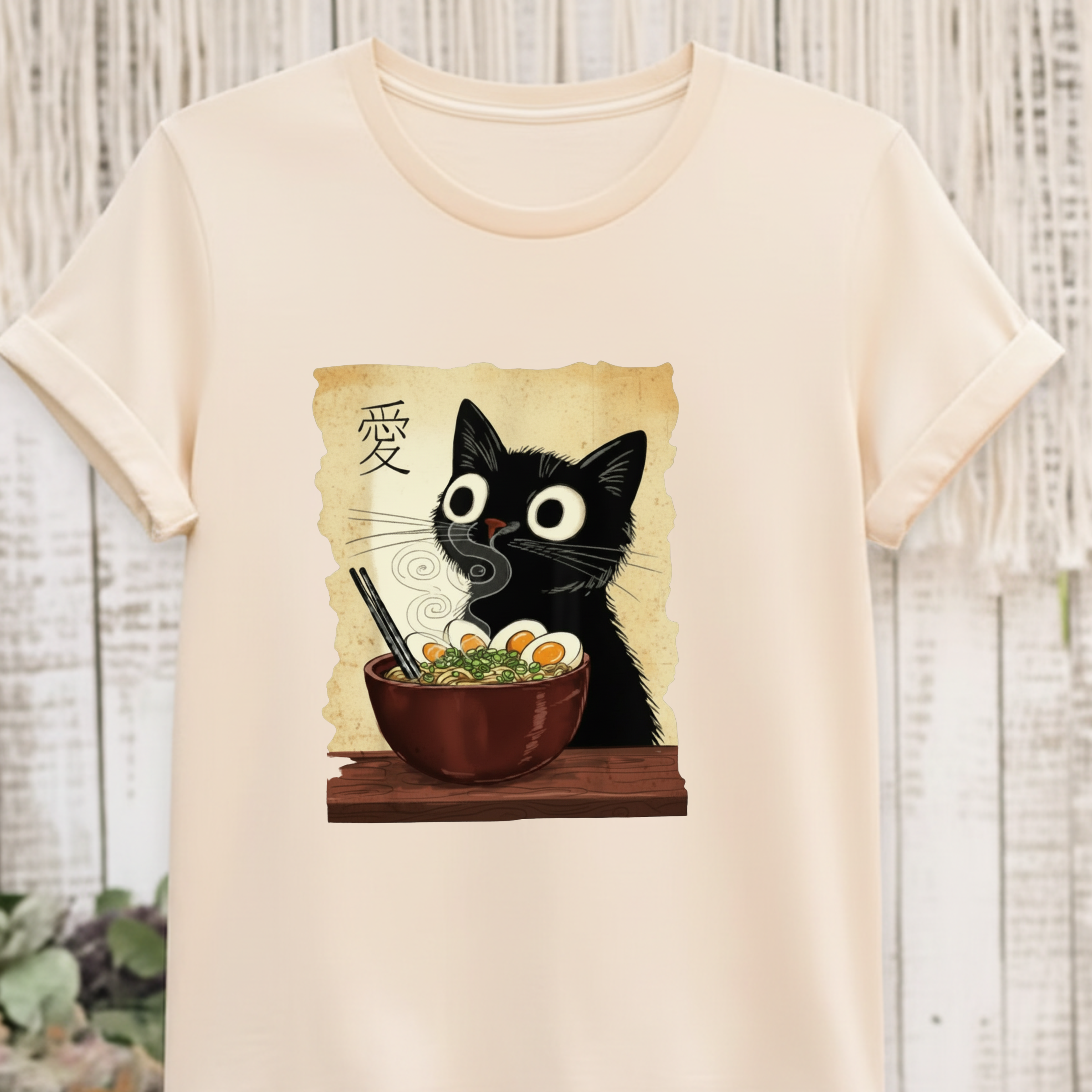 Black Cat Ramen T-Shirt — Cute Japanese Neko Love Graphic Tee