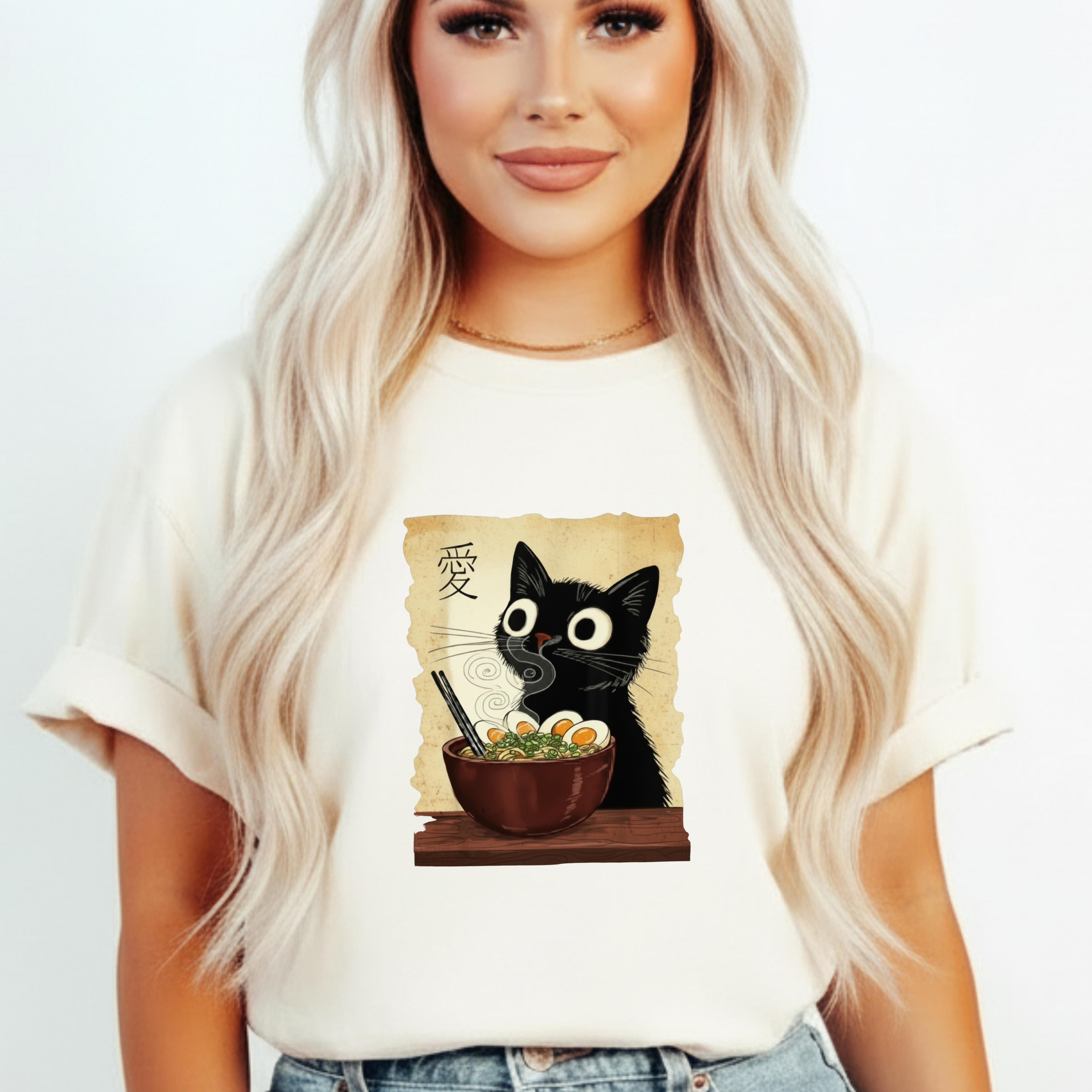 Black Cat Ramen T-Shirt — Cute Japanese Neko Love Graphic Tee