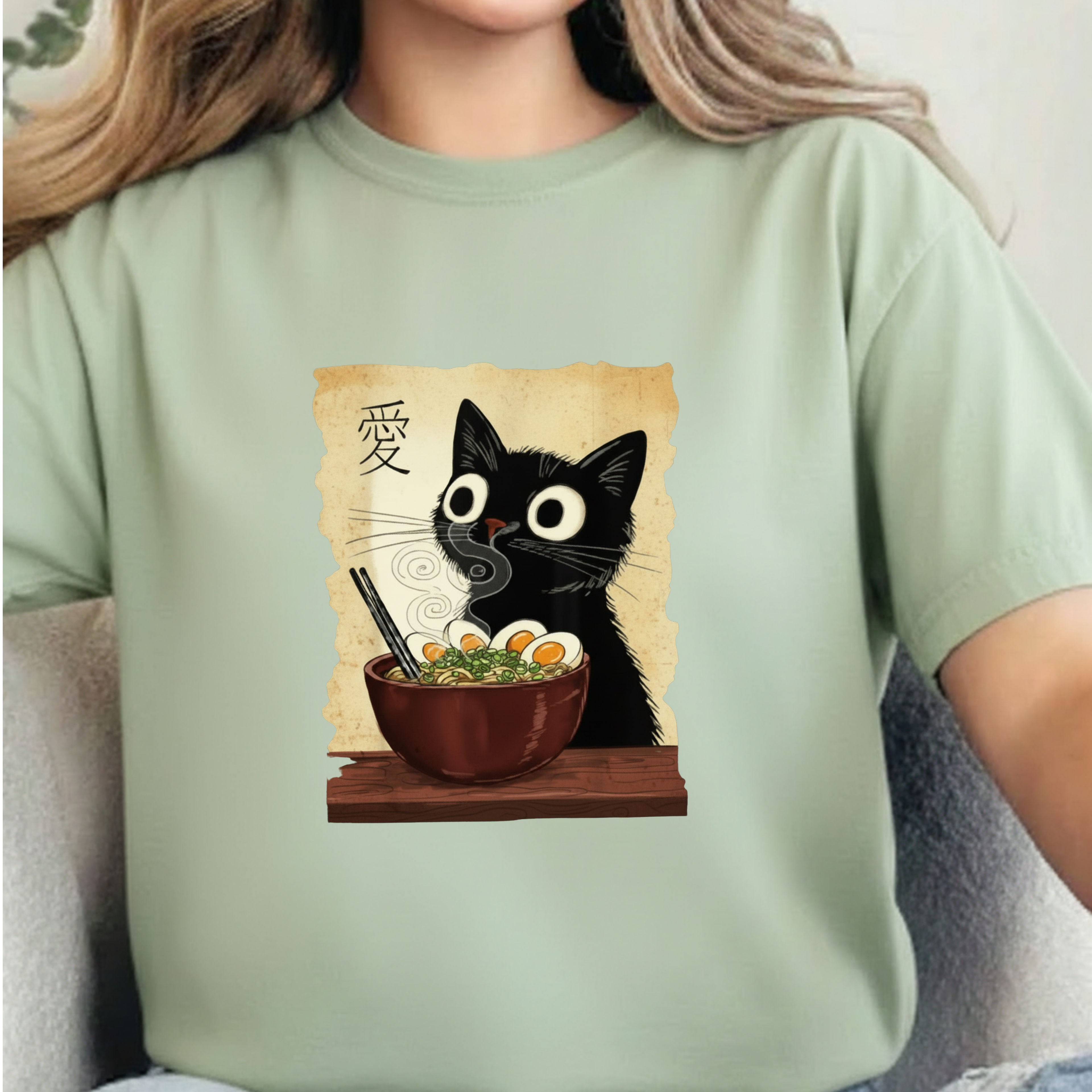 Black Cat Ramen T-Shirt — Cute Japanese Neko Love Graphic Tee