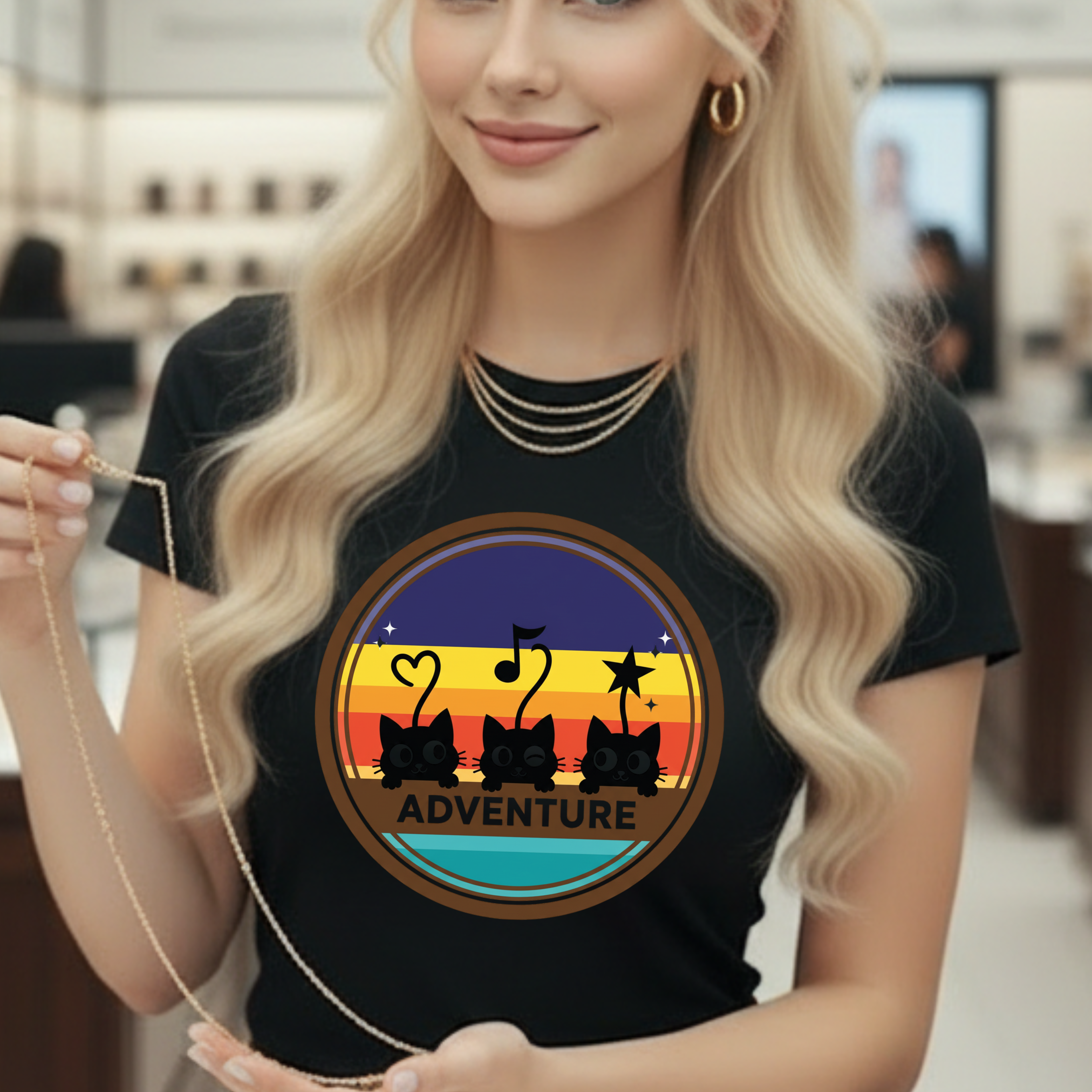 Adventure Cats T-Shirt — Retro Stripe Cat Trio Tee