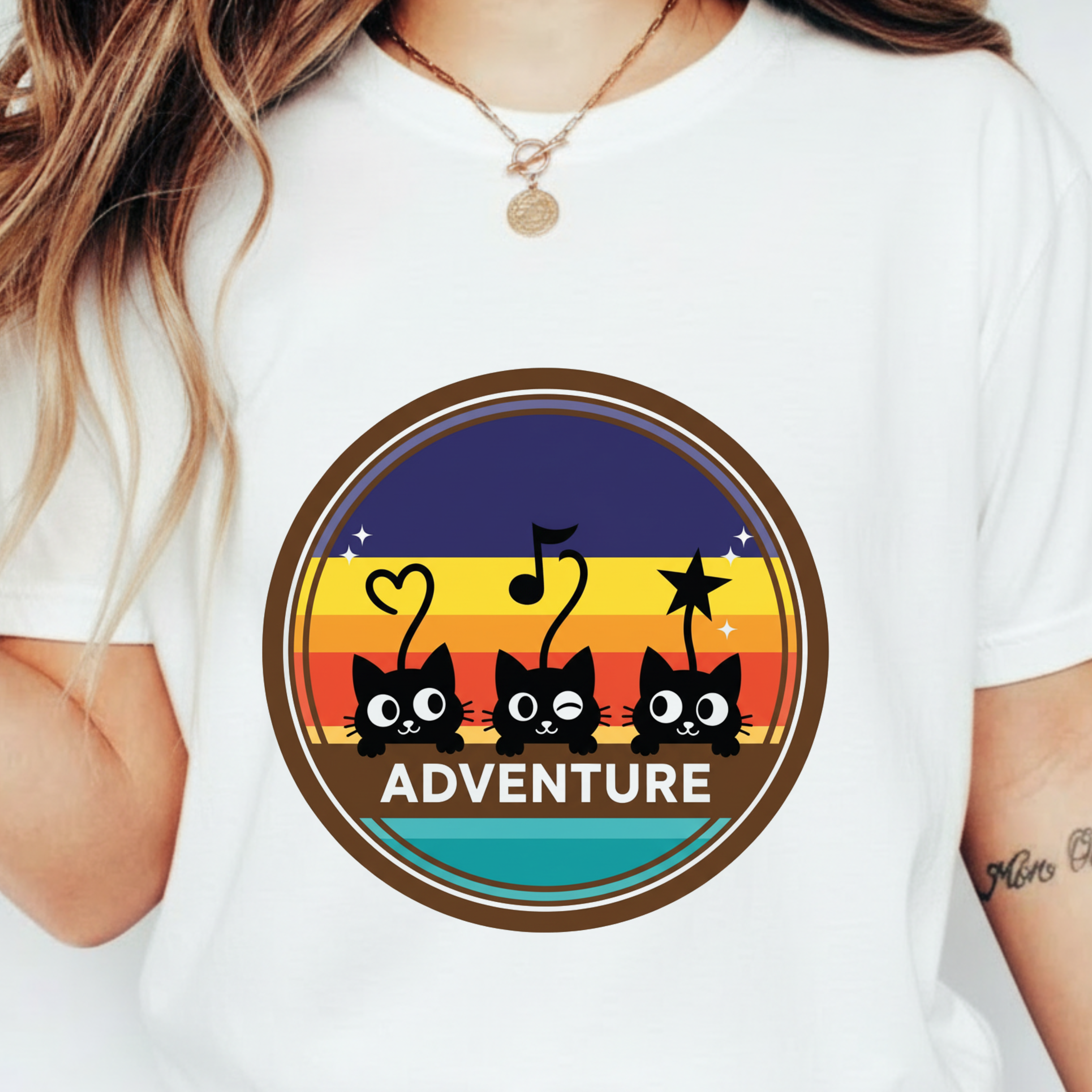 Adventure Cats T-Shirt — Retro Stripe Cat Trio Tee