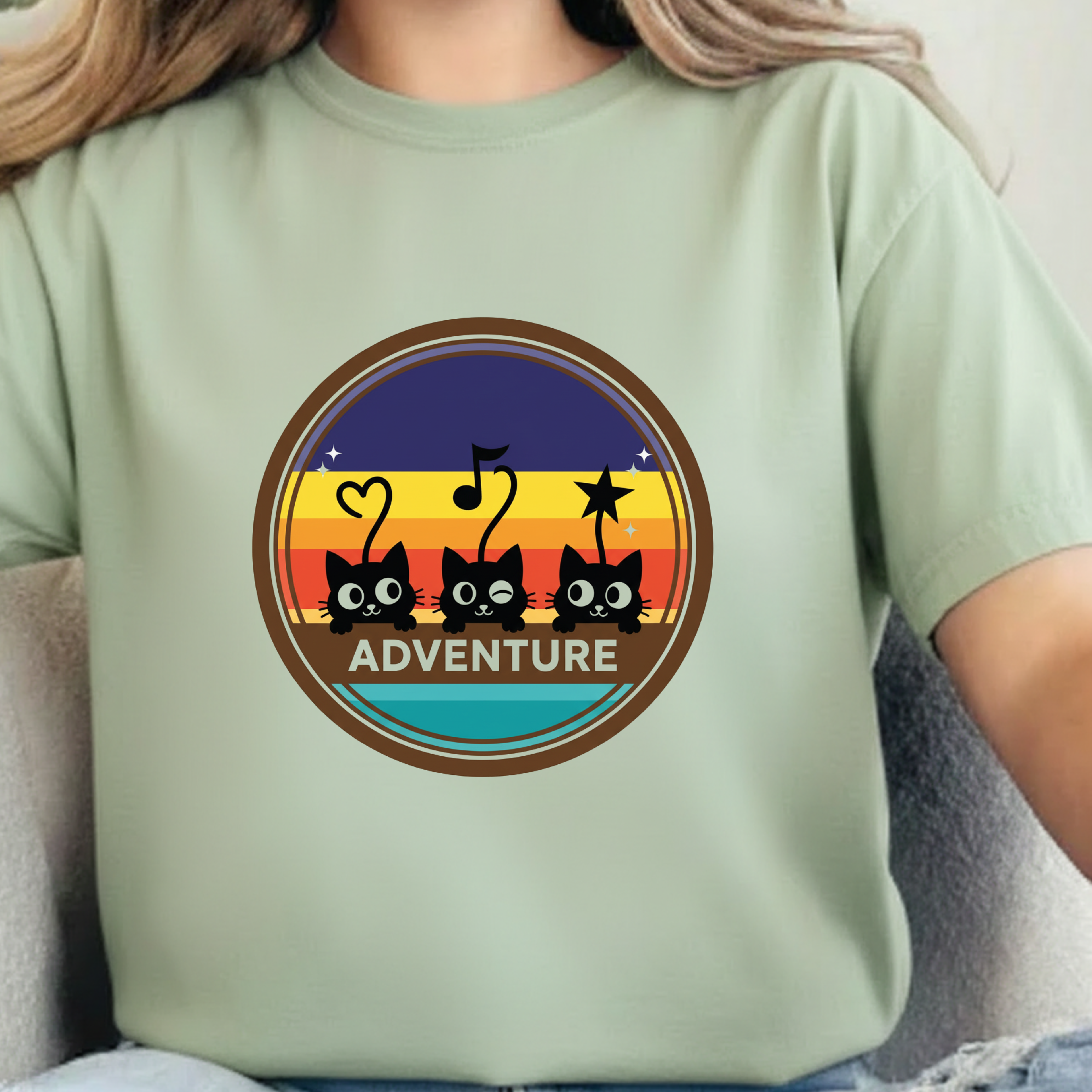 Adventure Cats T-Shirt — Retro Stripe Cat Trio Tee