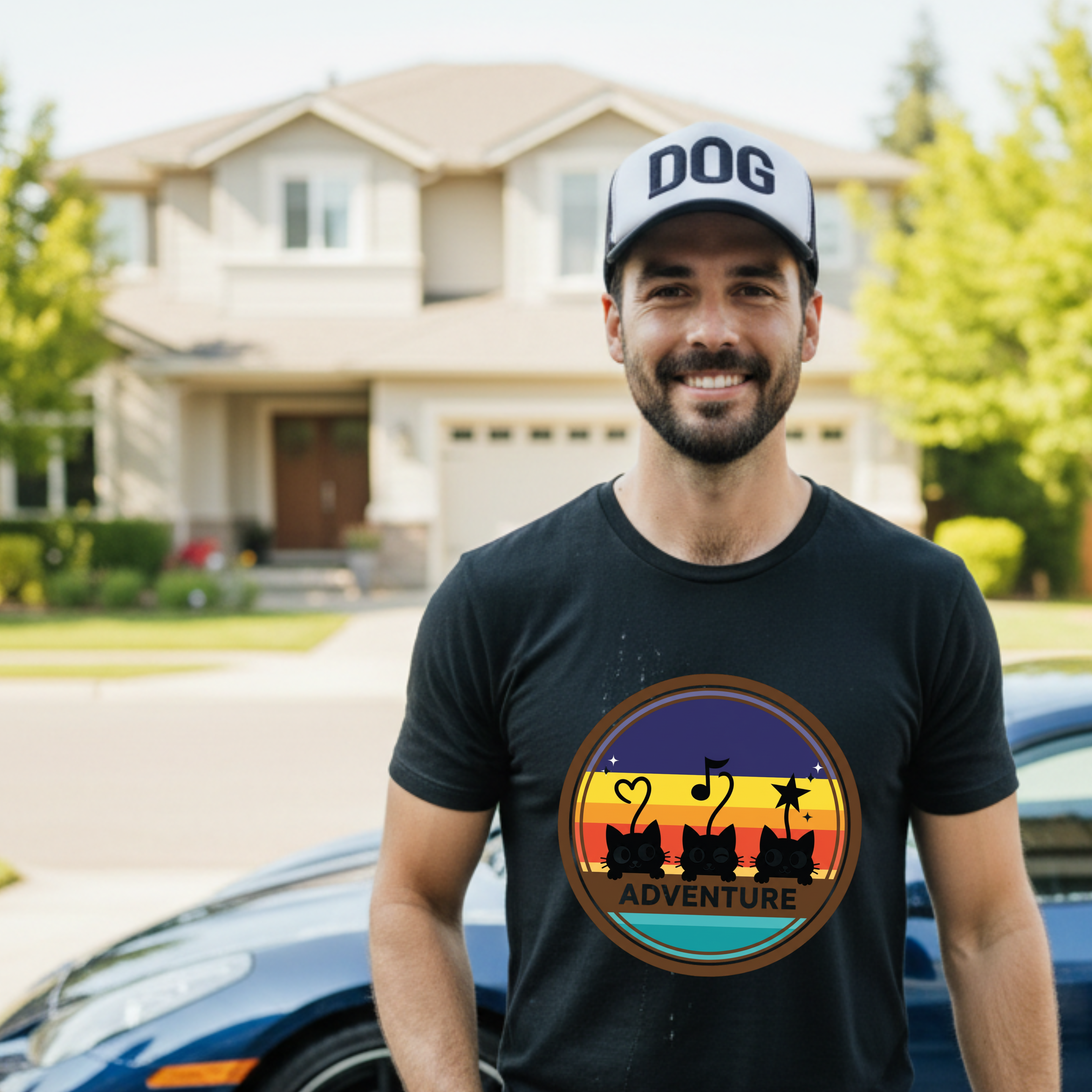 Adventure Cats T-Shirt — Retro Stripe Cat Trio Tee