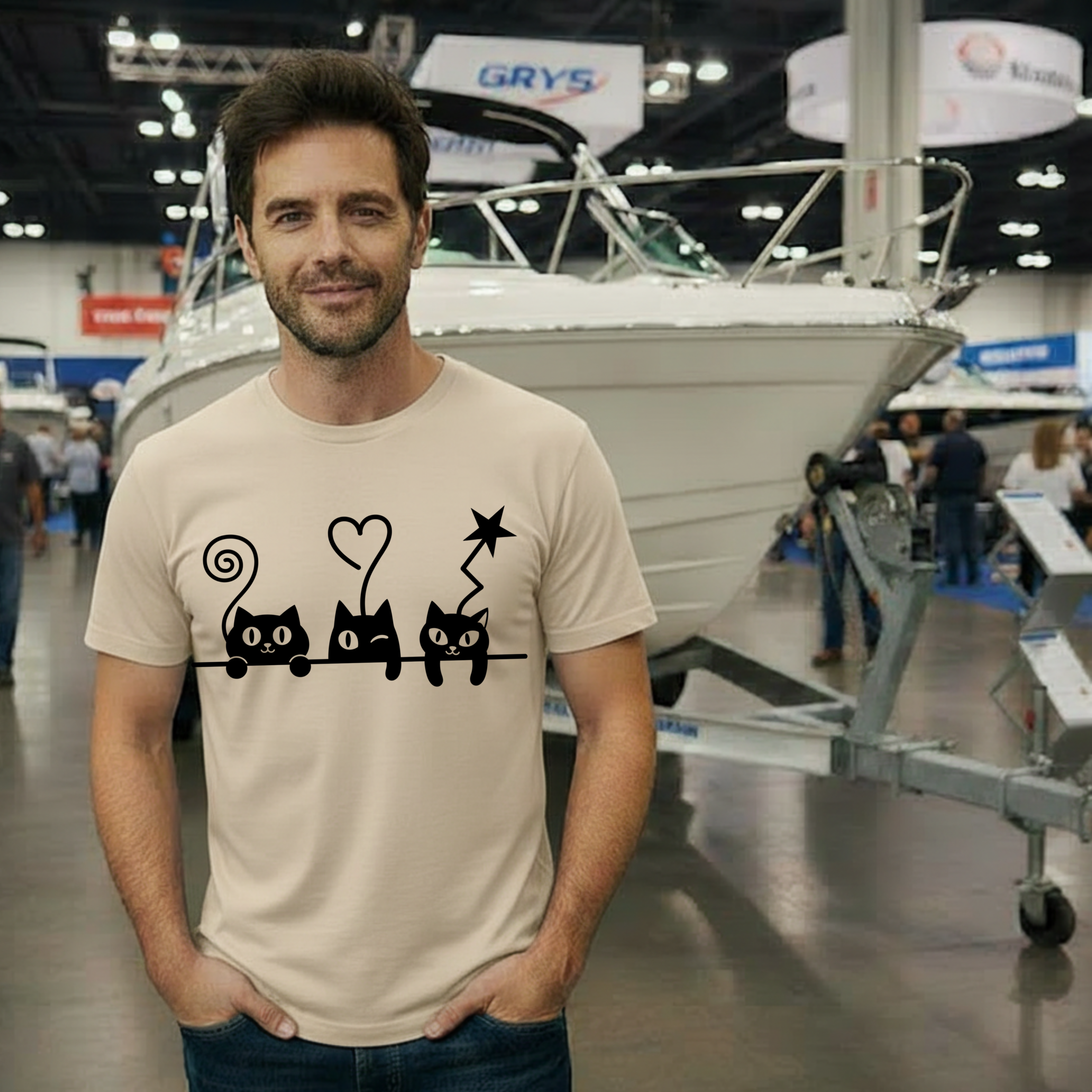 Cat Trio Graphic T-Shirt — Cute Black Cats Heart Magic Tee